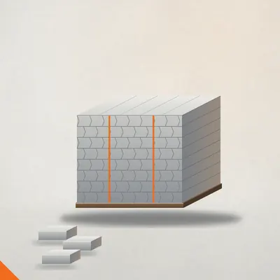 Ilustrasi palet paving block beton dan beberapa paving lepas